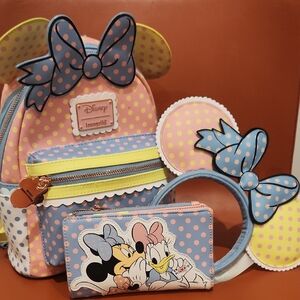 Loungefly Disney Polka Dot Minnie/Daisy Set - Backpack, Wallet, Ears